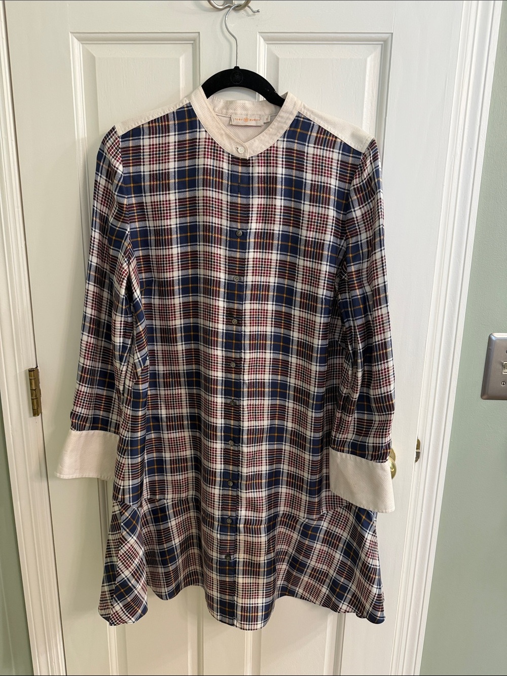 Tory Burch Navy, Red, and White Plaid Button-Front Dress